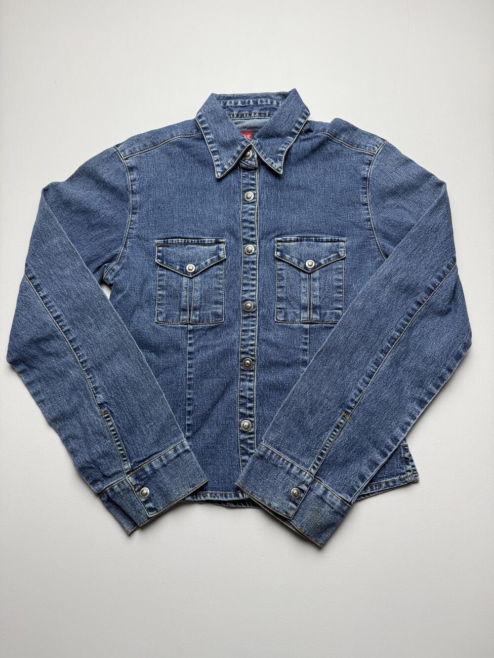 Younique Jeans Denim Jacket Womens Medium Blue Snap Front Stretch Pockets